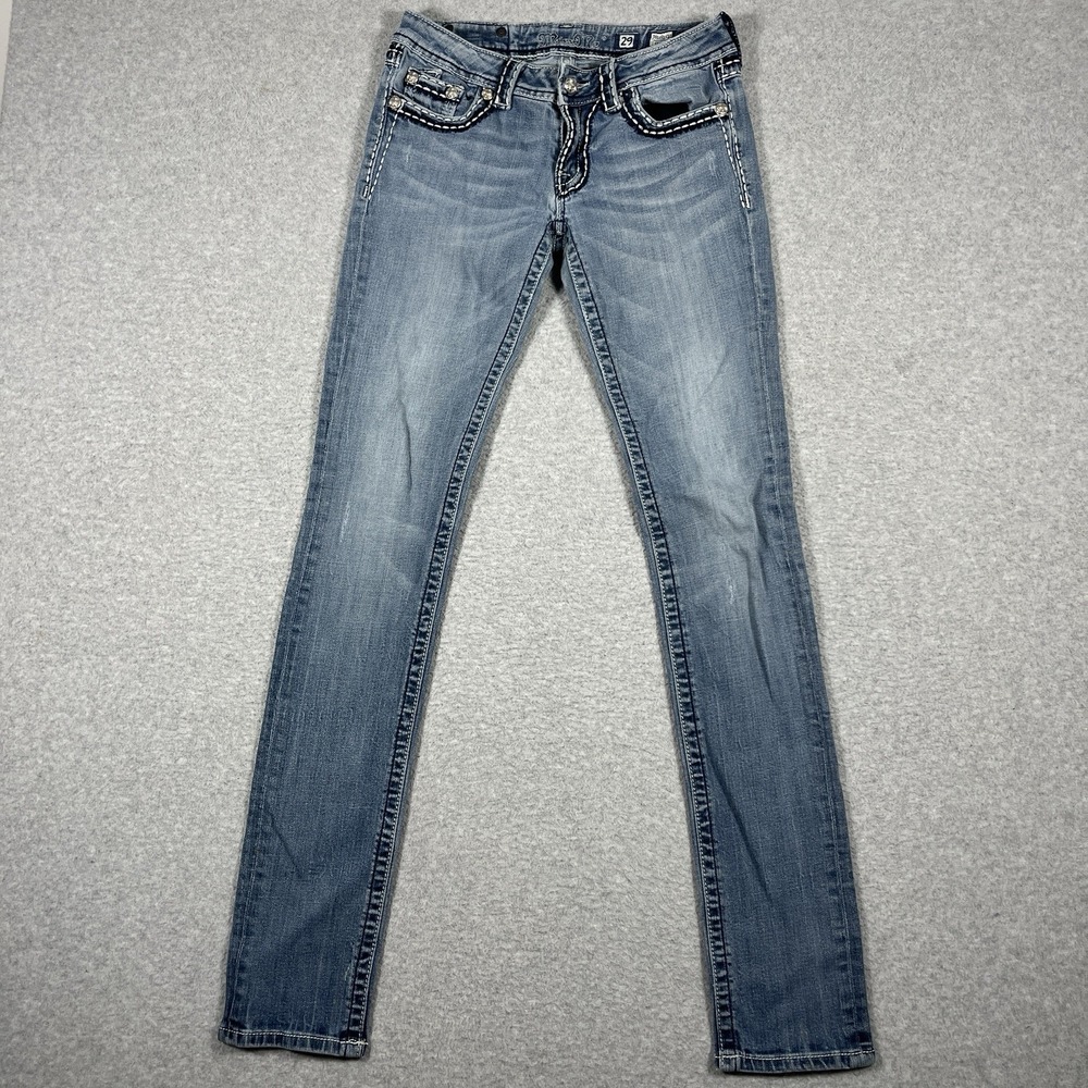 Miss Me Jeans Womens 29 (29x34) Blue Skinny Embroidered Buckle Cotton Blend Ligh